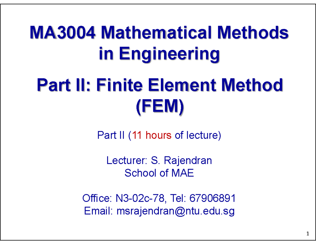 MA3004 Lecture Notes: Finite Element Method (FEM) Overview - Studocu