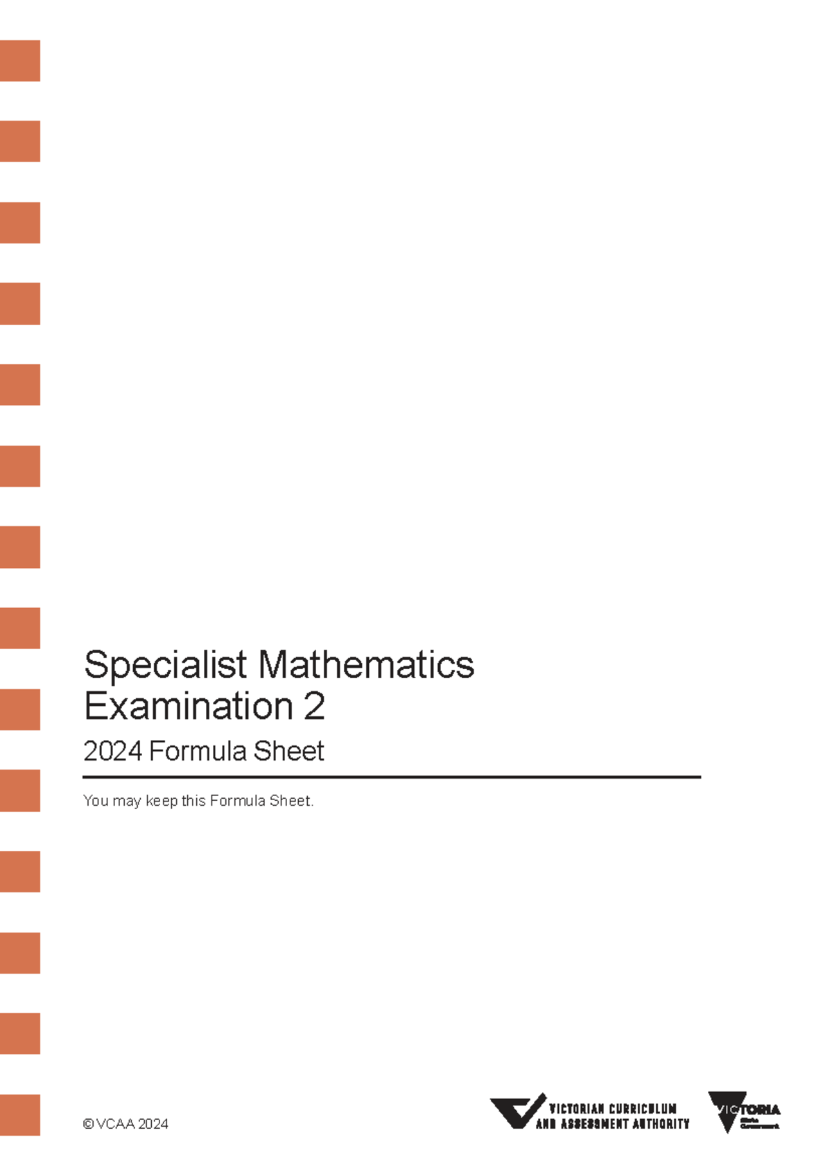 VCE Specialist Mathematics Exam 2 - 2024 Formula Sheet - Studocu