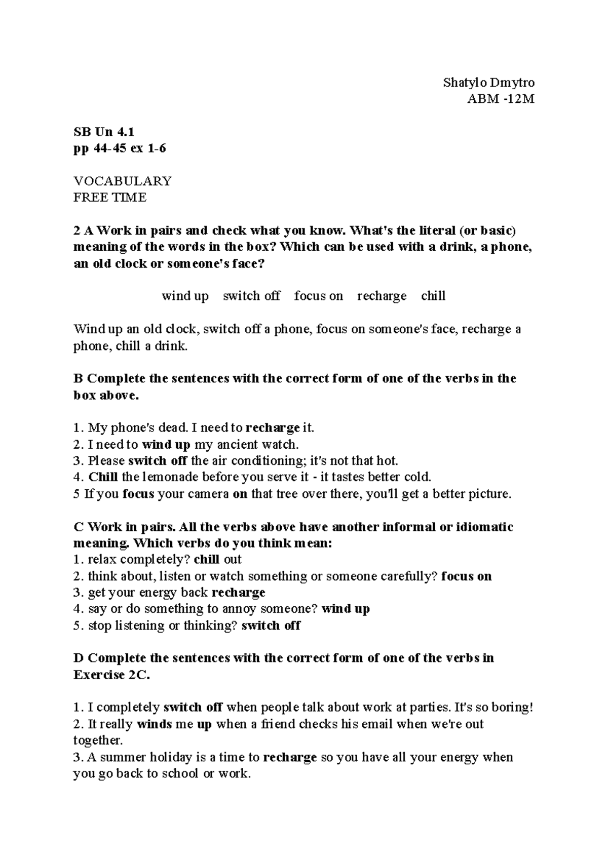 English Vocabulary and Exercises: ABM-12M Insights on Free Time - Studocu