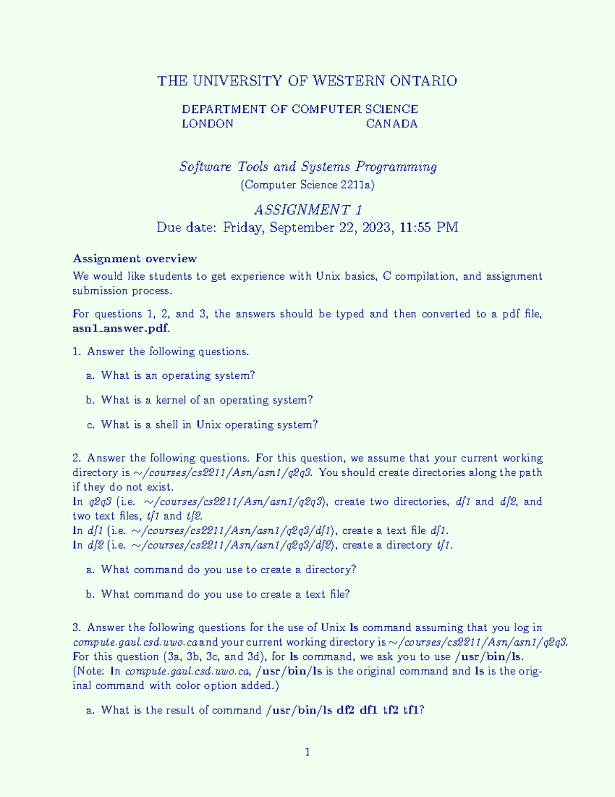 CS2211a - Software Tools & Systems Programming Assignment 1 Guide - Studocu