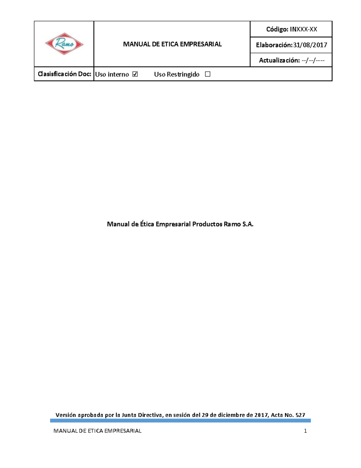Manual de Ética Empresarial - Productos Ramo S.A. (Uso Interno) - Document Preview