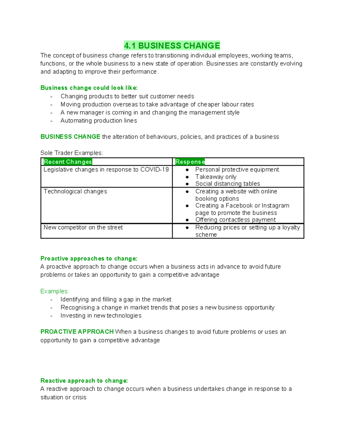 Business Change Strategies: Insights from Business Management UNIT 4 ...