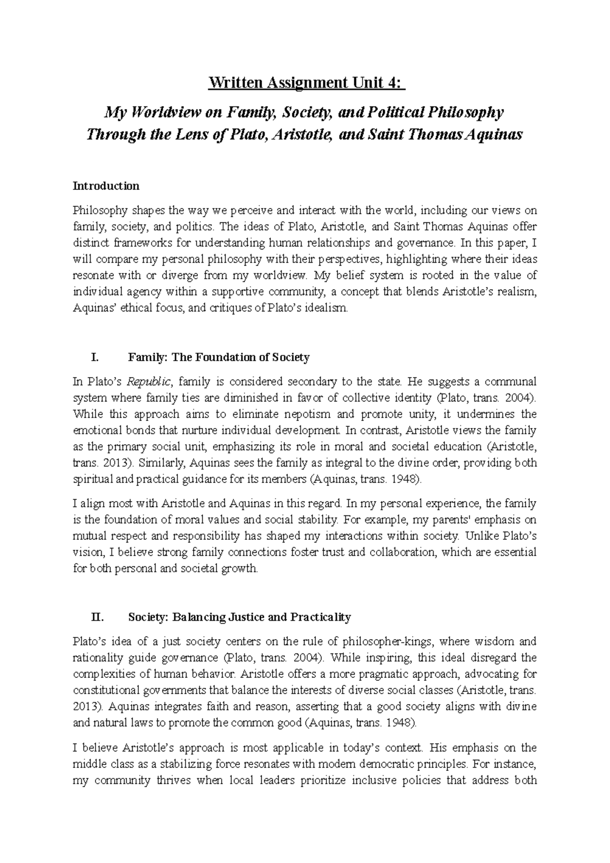 Unit 4 Written Assignment: My Worldview on Family & Society Through ...