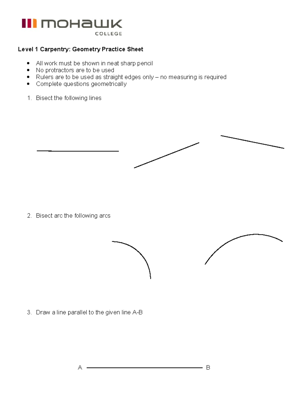 Geometry Practice sheet - Level 1 Carpentry: Geometry Practice Sheet ...