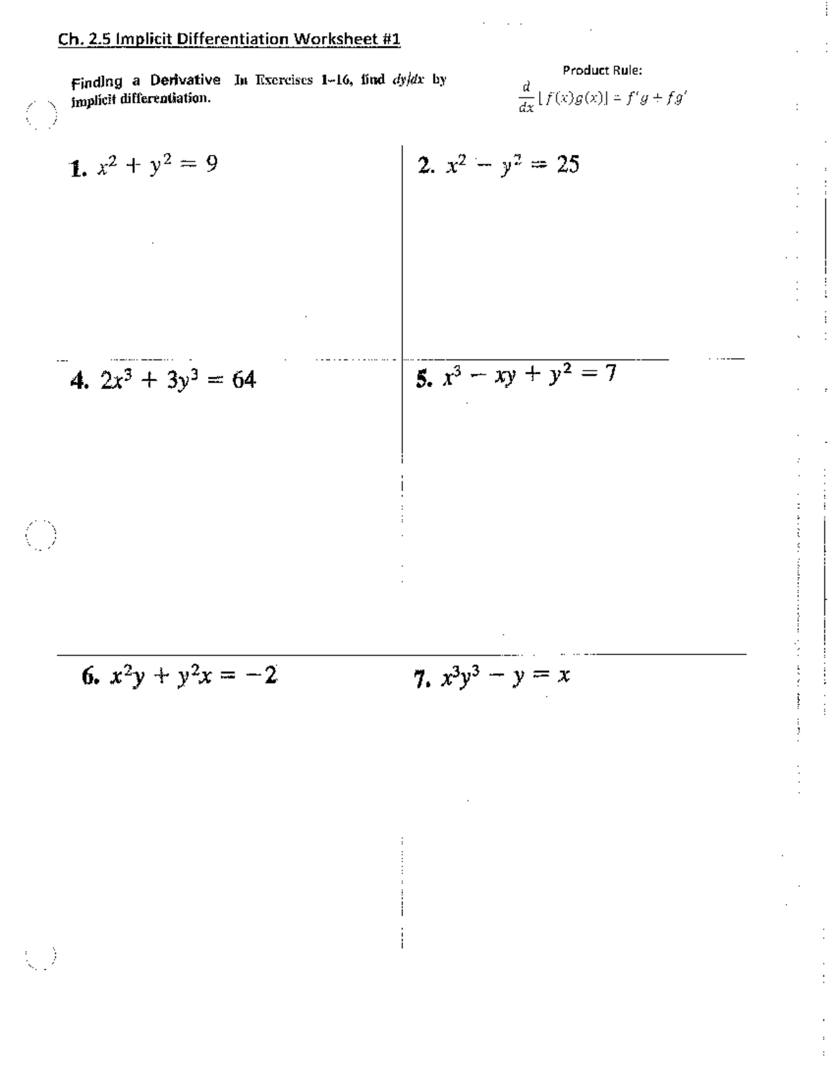Ch. 2.5 - Implicit Differentiation Practice Exercises and Evaluations ...
