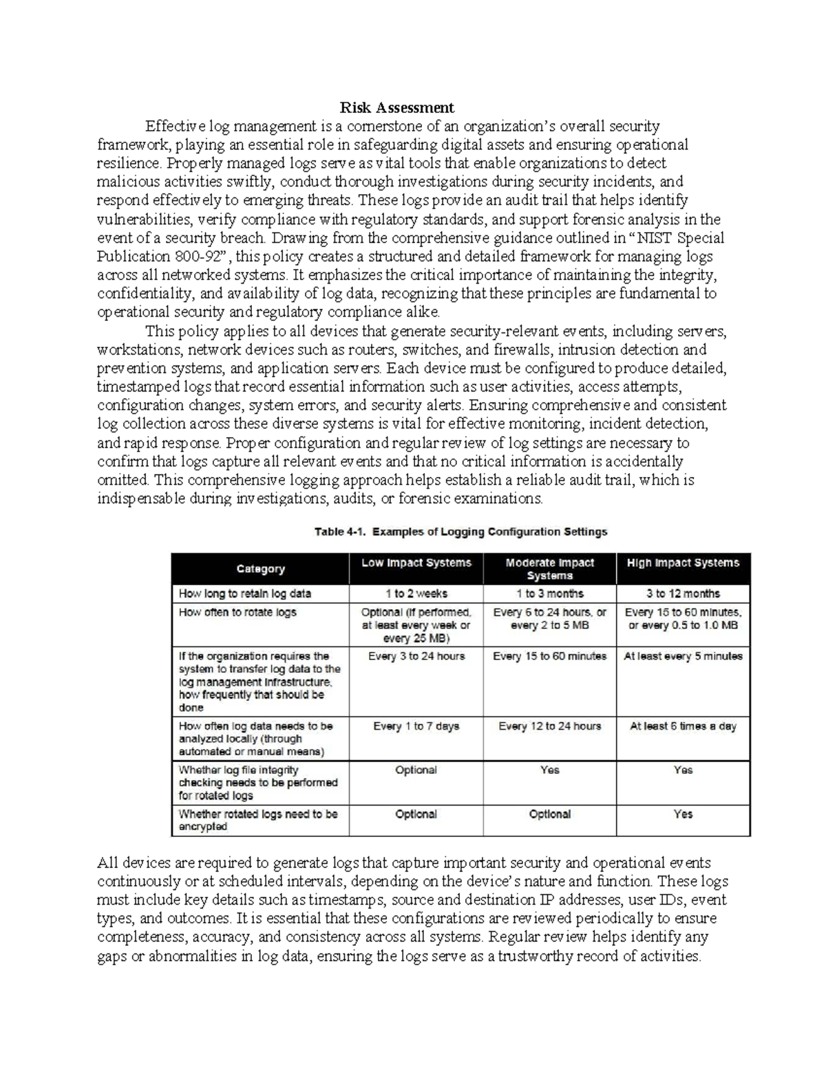 IT286 Module 1 Assessment: Effective Log Management & Risk Assessment ...