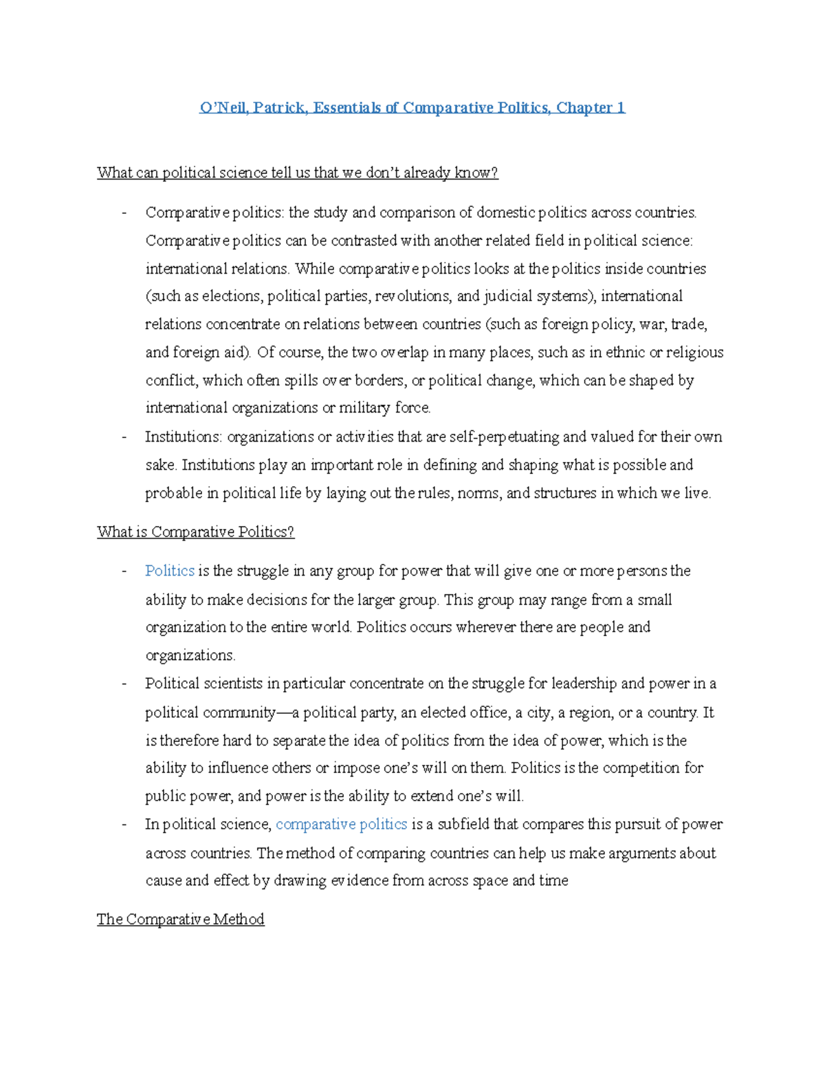 Essentials of Comparative Politics (POL 101) - Chapter 1 Summary - Studocu