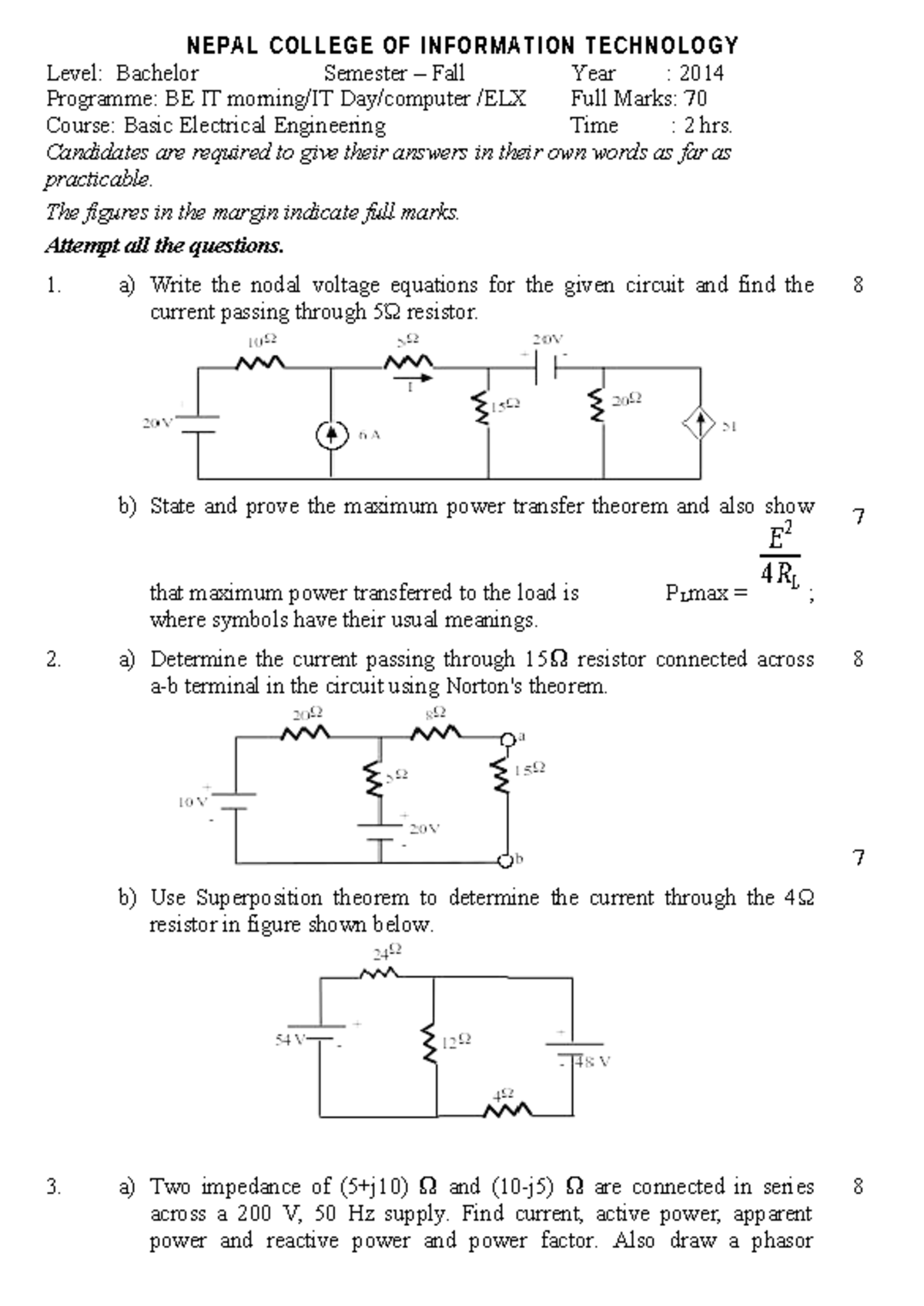 BEE 2014 Final Exam Notes - Basic Electrical Engineering - Studocu