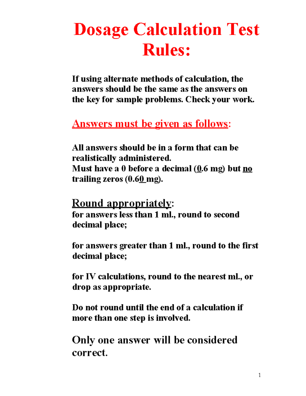 Dosage Calculation Practice Questions (DC) for Nurses - Studocu