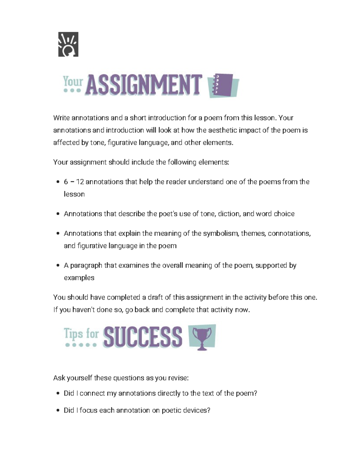1.2.9 Practice - Poem Annotations & Intro Analysis Assignment - Studocu