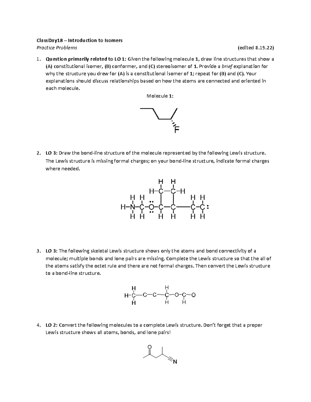 Class (q) Day 18 Practice Problems: Intro to Isomers & Their Structures ...