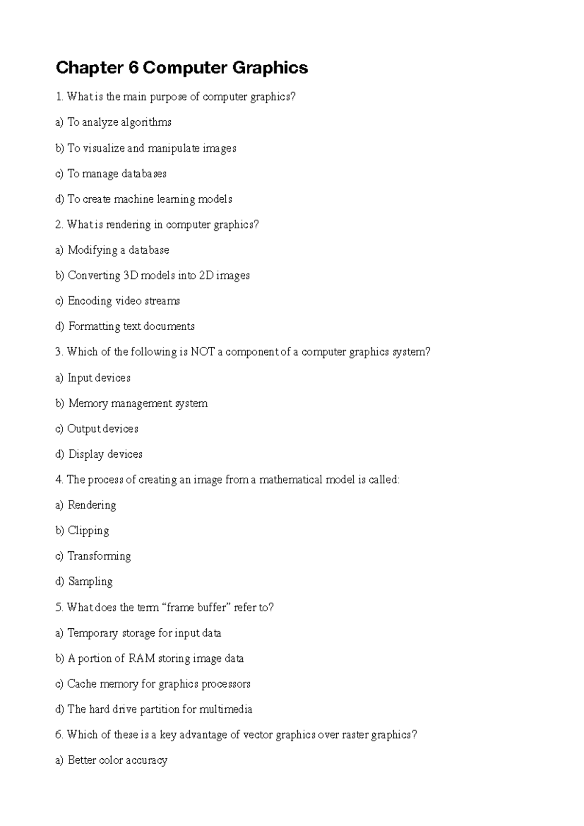 Computer Graphics 1 MCQ Review and Study Guide - Studocu