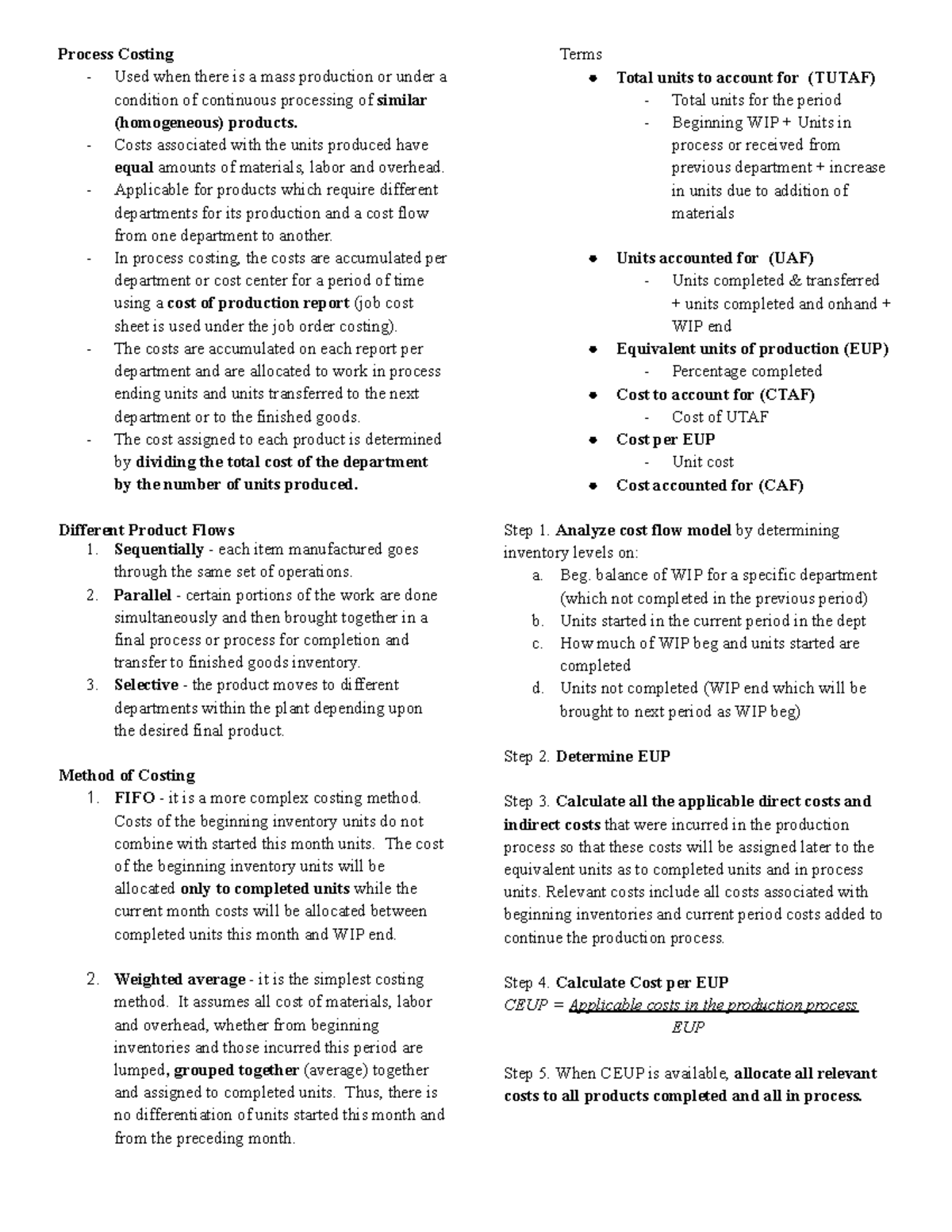 Process Costing Overview Cost Accounting Acc 101 Studocu