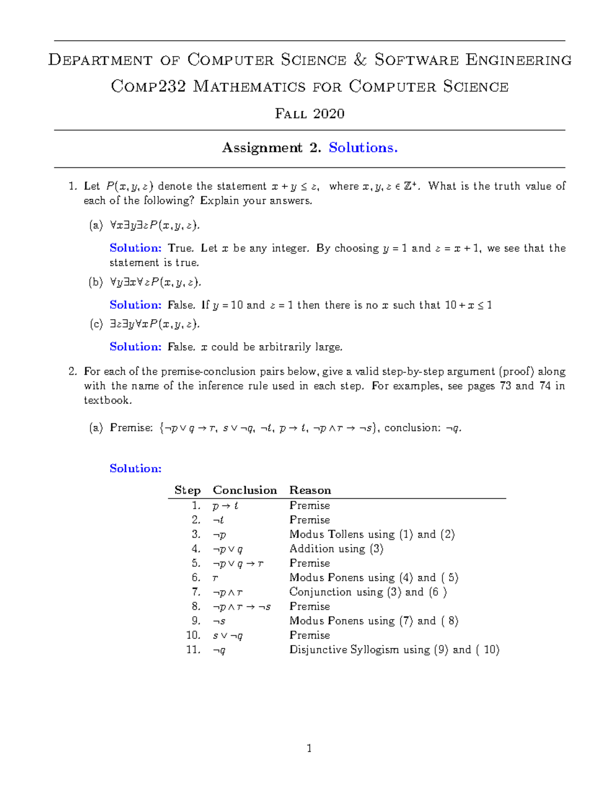 Comp232 Fall 2020 Assignment 2: Solutions and Proofs - Studocu