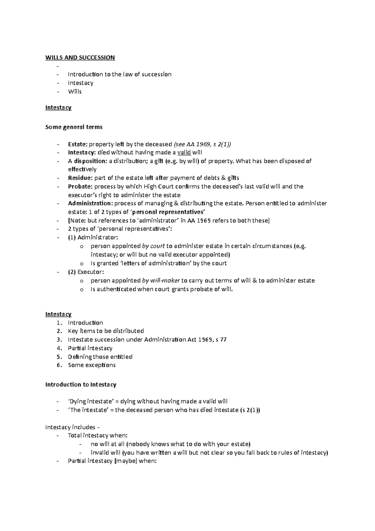 Wills and Succession - Exam Prep Notes for Law 101 - Studocu