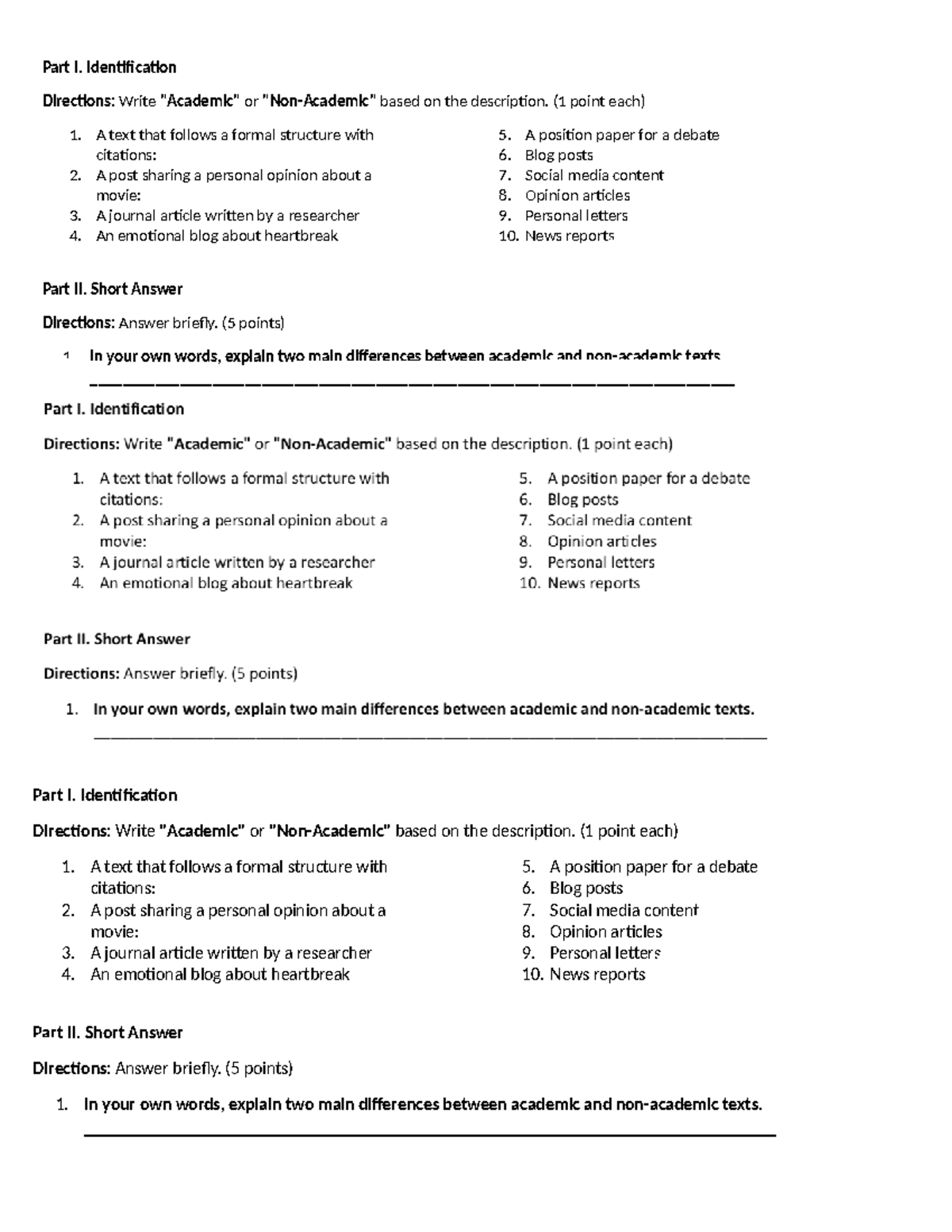 ENG101 - Lesson on Text Types and Academic Writing Differences - Studocu