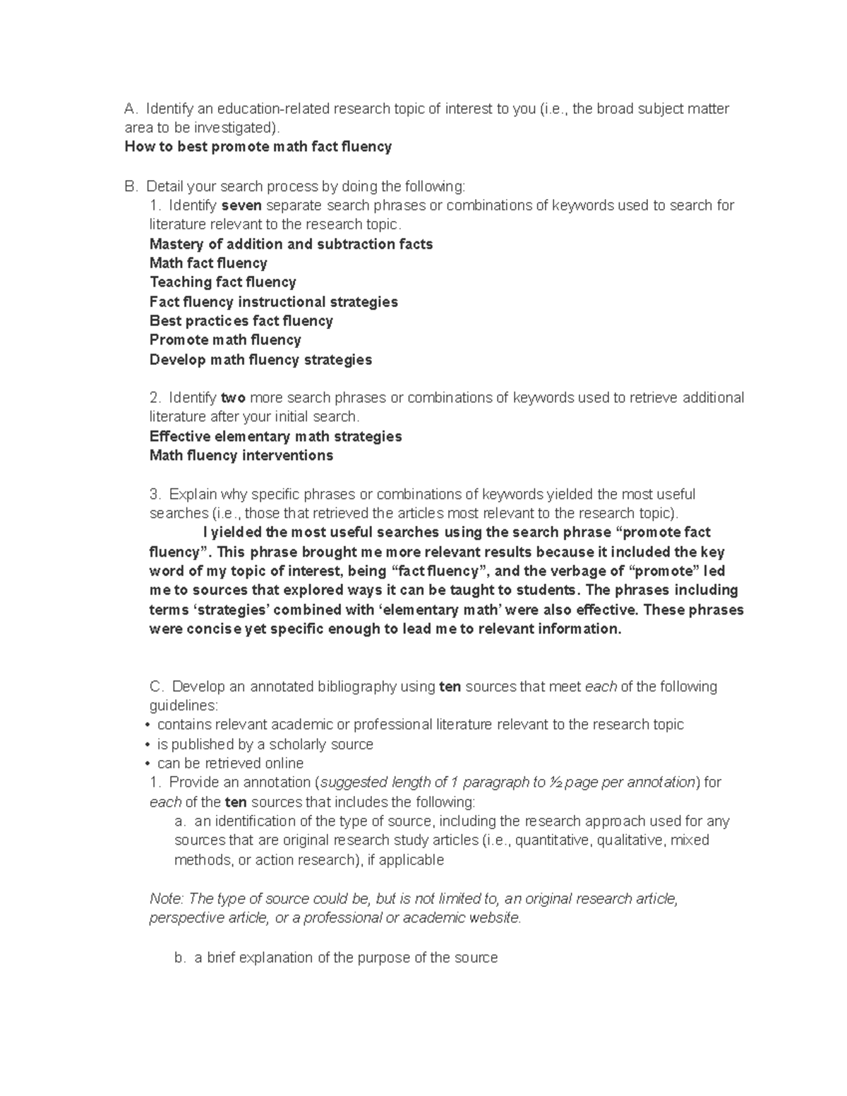 C225 Task 1 - Annotated Bibliography on Math Fact Fluency Strategies ...