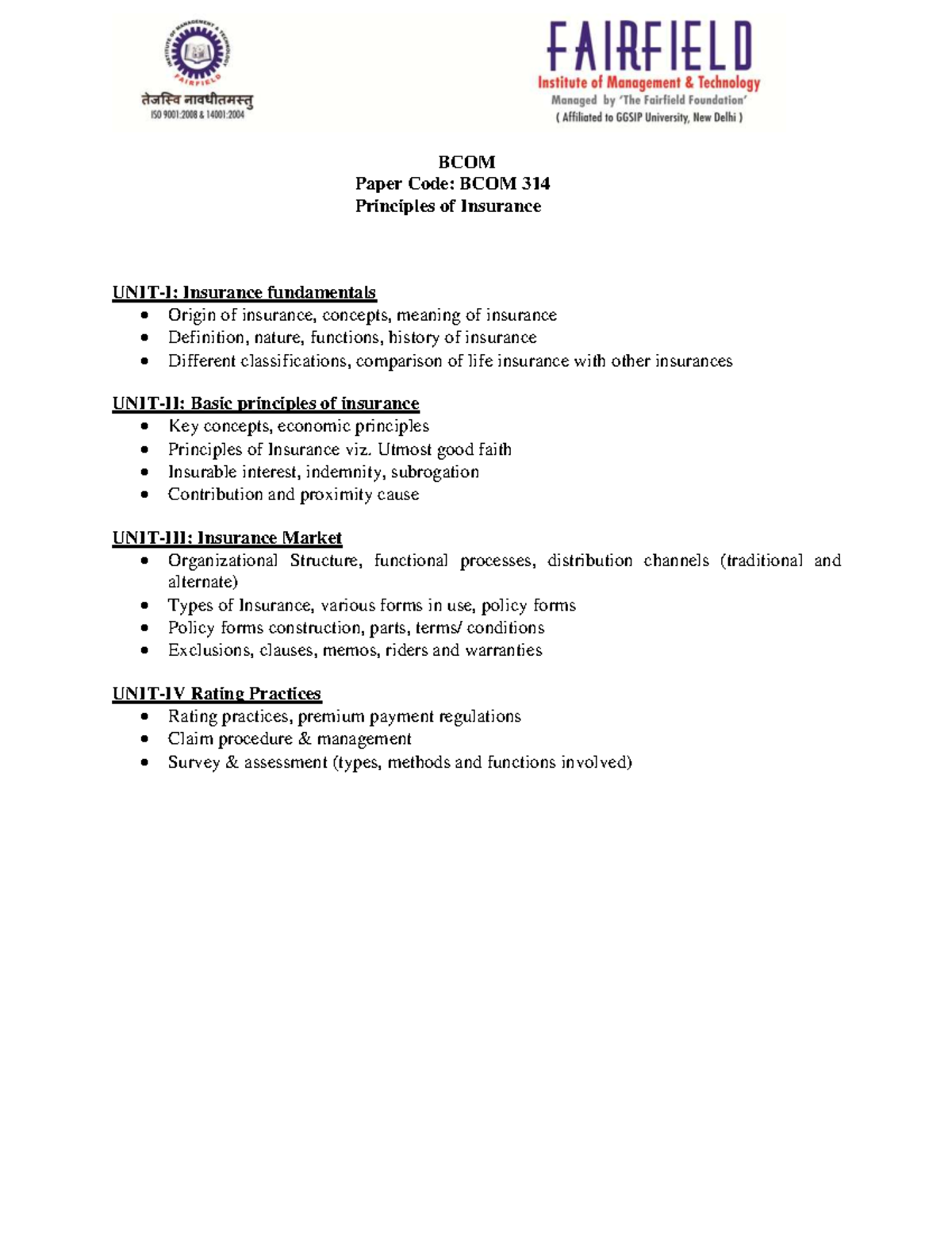 BCOM 314: Principles of Insurance - Comprehensive Study Guide - Studocu