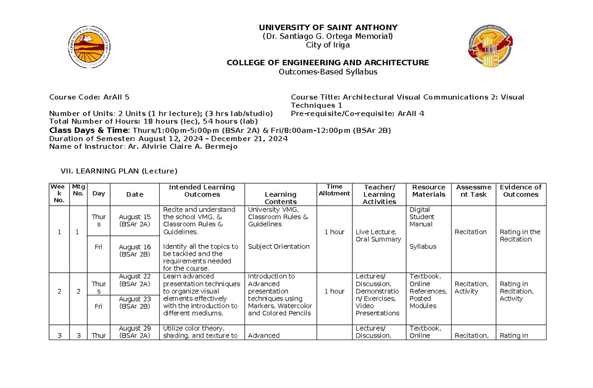 ArAll 5 Syllabus: Architectural Visual Communications 2 Learning Plan ...
