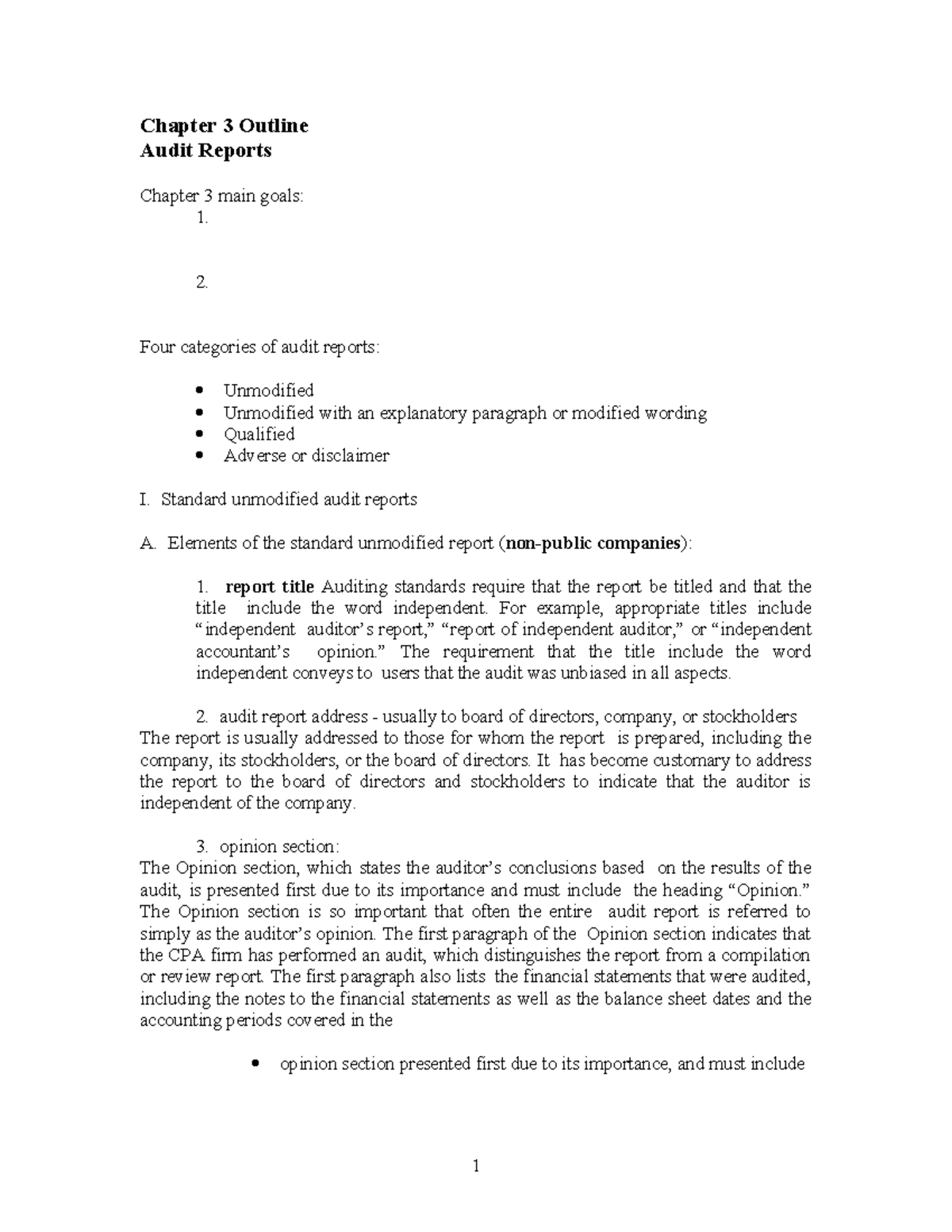 Ch 3 Outline - Audit Reports Lecture Notes for ACC 101 - Studocu