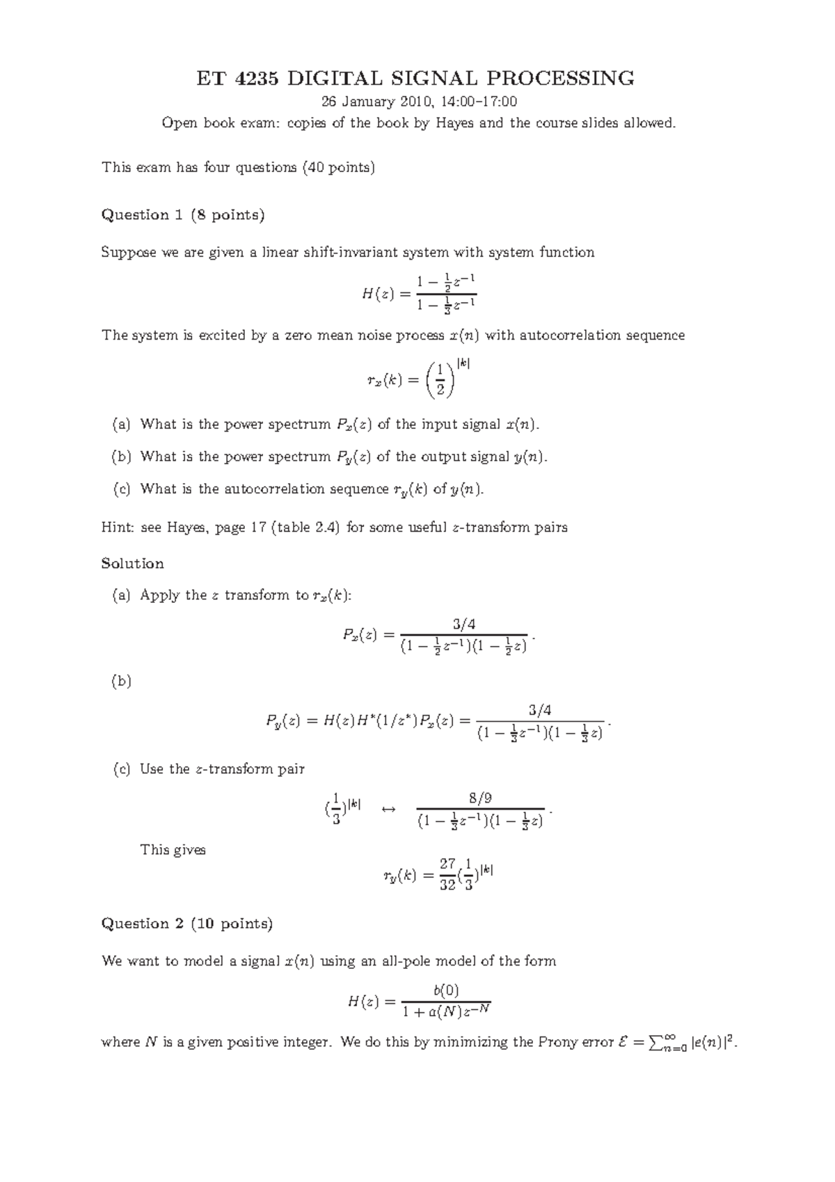 ET 4235 Midterm Exam Q&A on Digital Signal Processing - Studeersnel