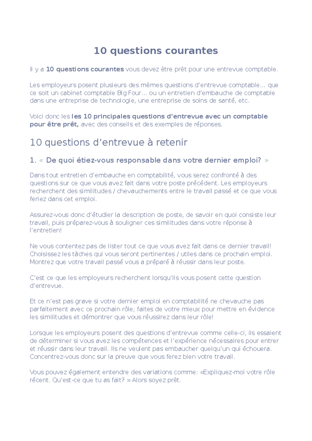 Courant - merci - 10 questions courantes Il y a 10 questions courantes ...
