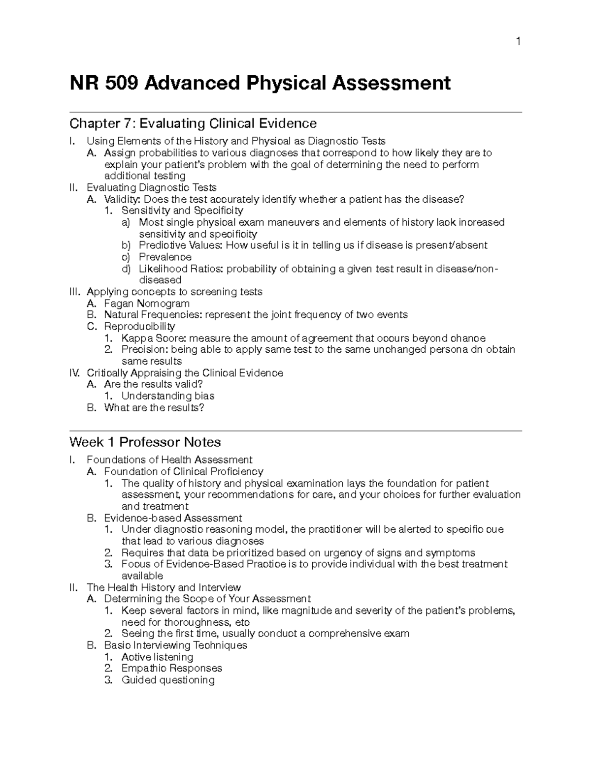 NR509 Chapter 7 and Professor Notes - 1 NR 509 Advanced Physical ...