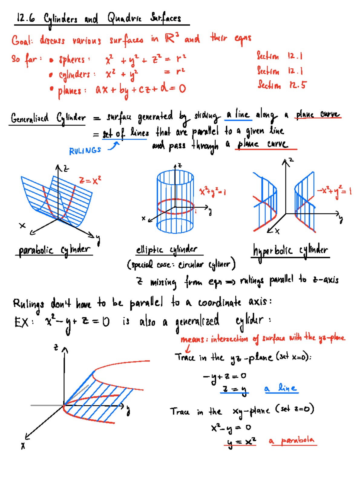12.6 Cylinders and Quadric Surfaces Lecture Notes - Studocu