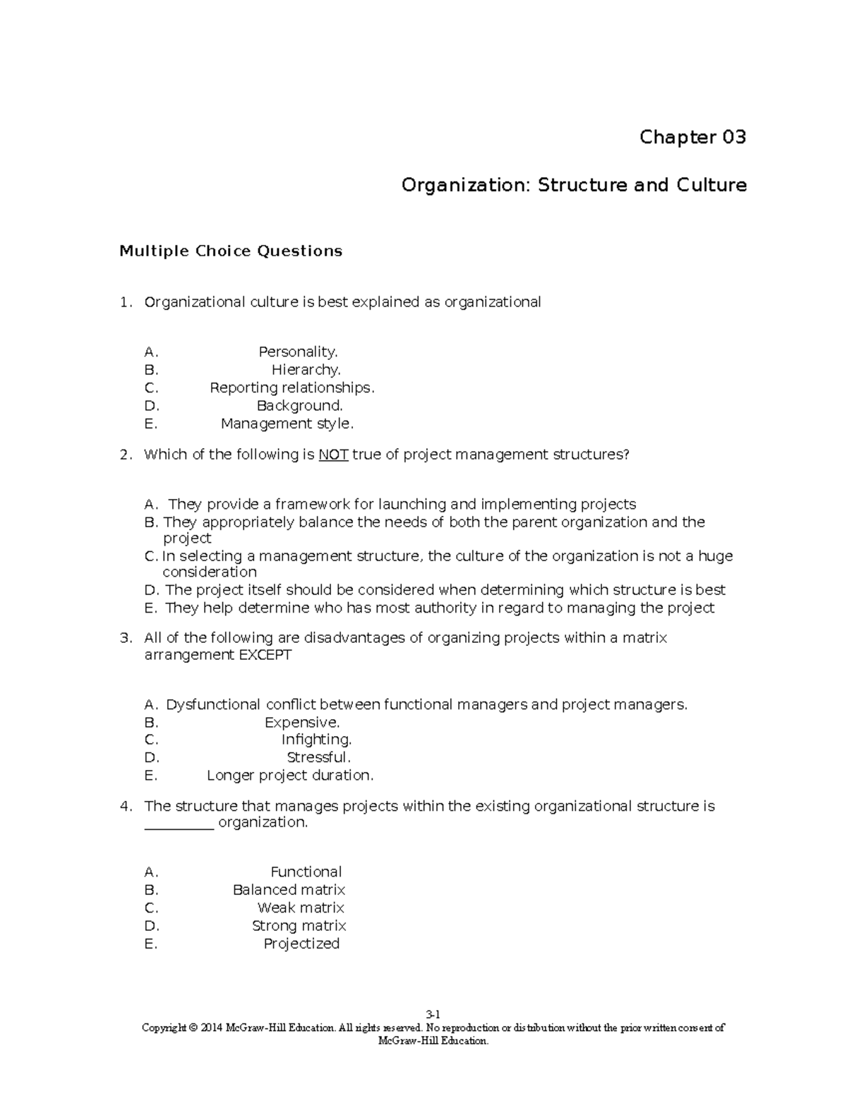 Practice Lesson 2: Org Structure & Culture MCQs for Course XYZ101 - Studocu