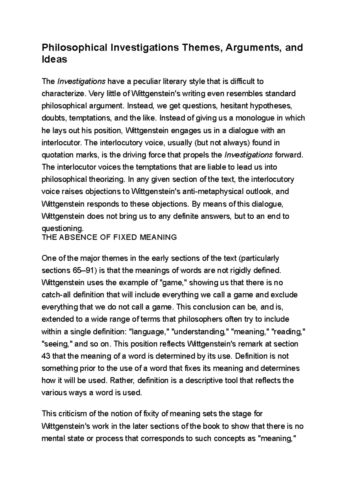 Philosophical Investigations (PHIL 101) - Themes and Arguments ...