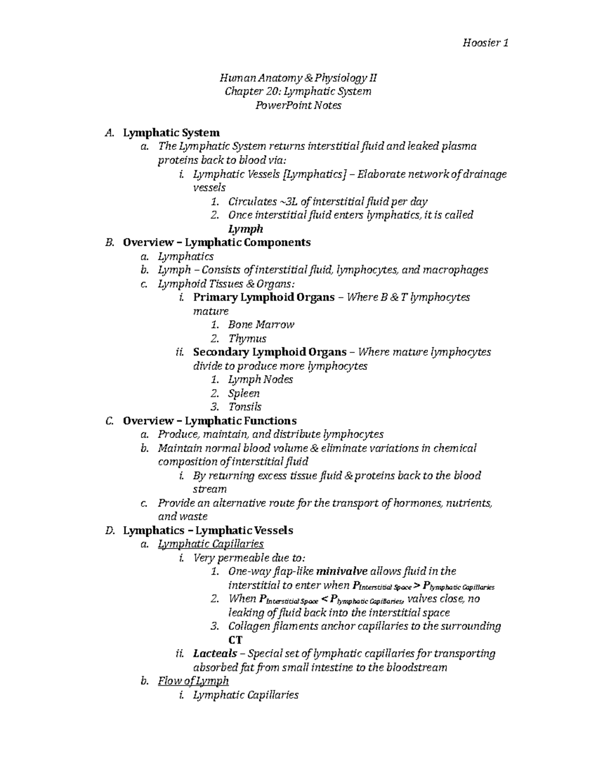 Human Anatomy & Physiology II: Lymphatic System Lecture Notes - Studocu