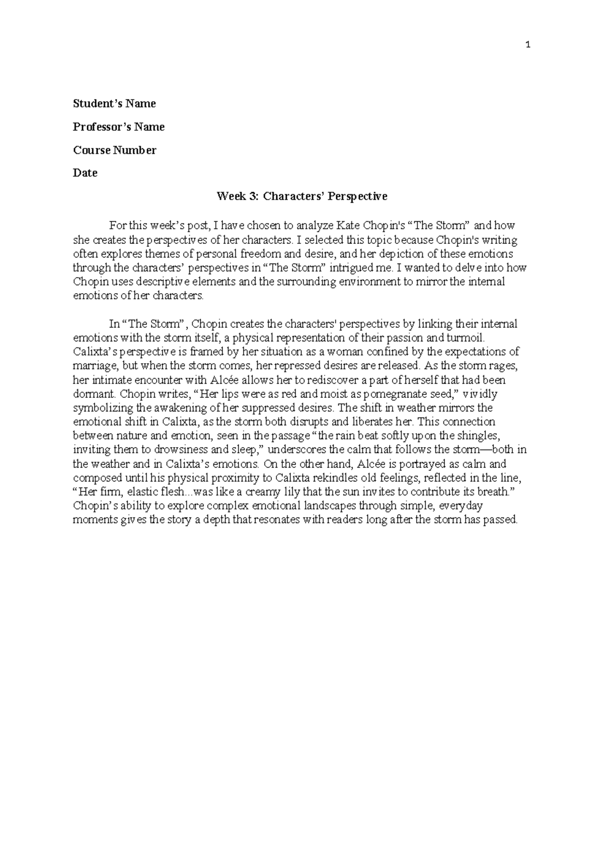 Week 3 - notes - 1 Student’s Name Professor’s Name Course Number Date ...