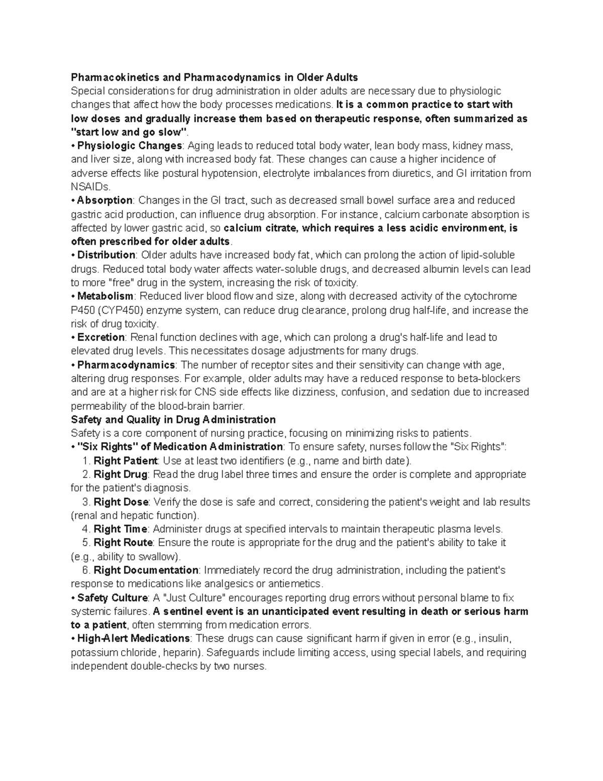 Pharm Study Guide 1: Pharmacokinetics & Pharmacodynamics in Older ...