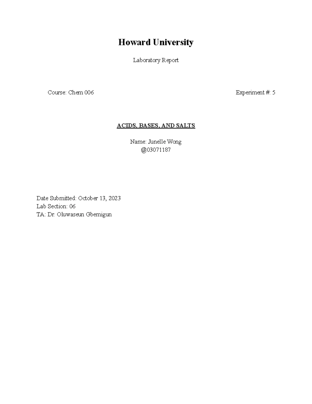 Chem 006 - Lab Report on Equilibrium Constant Analysis - Studocu