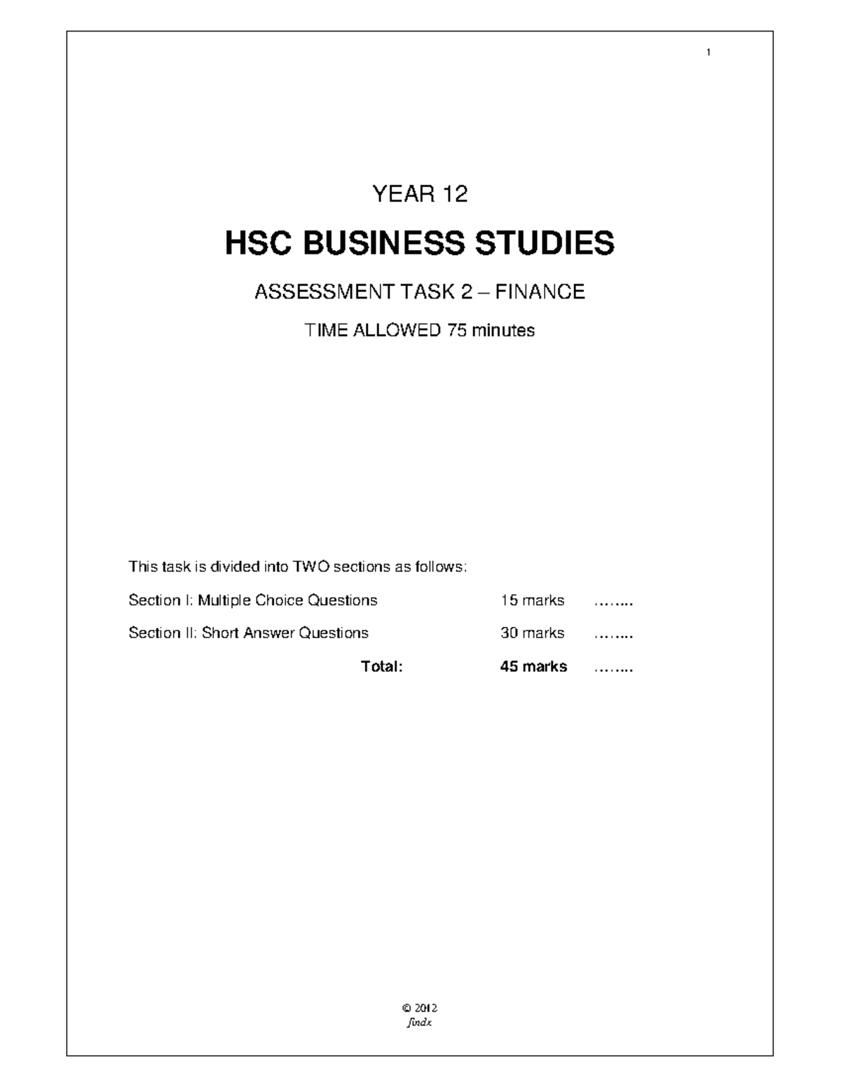 2019 HSC Business Studies Assessment Task: Finance Overview - Studocu