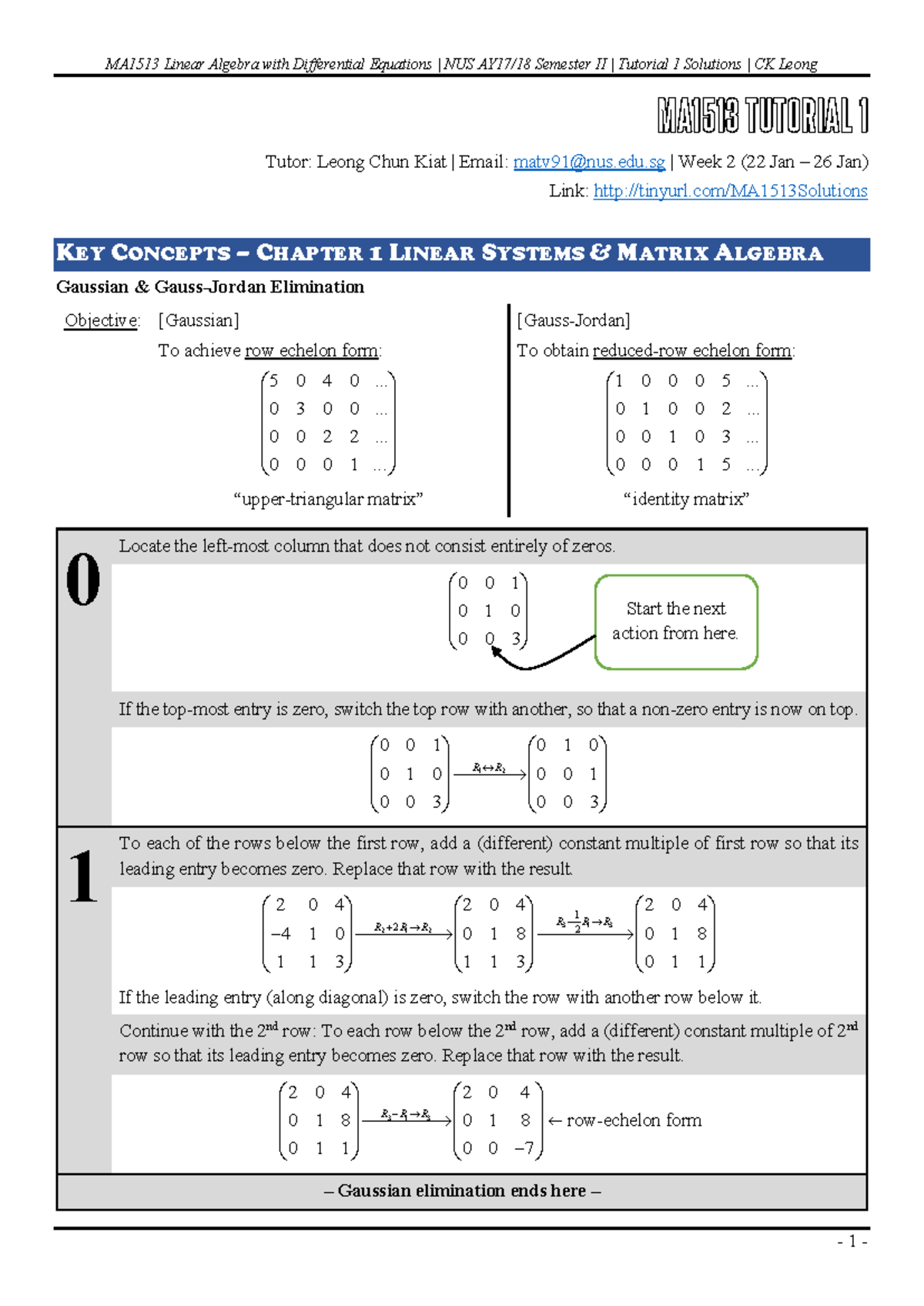 Tutorial 1 Solutions - MA15 13 TUTORIAL 1 Tutor: Leong Chun Kiat ...