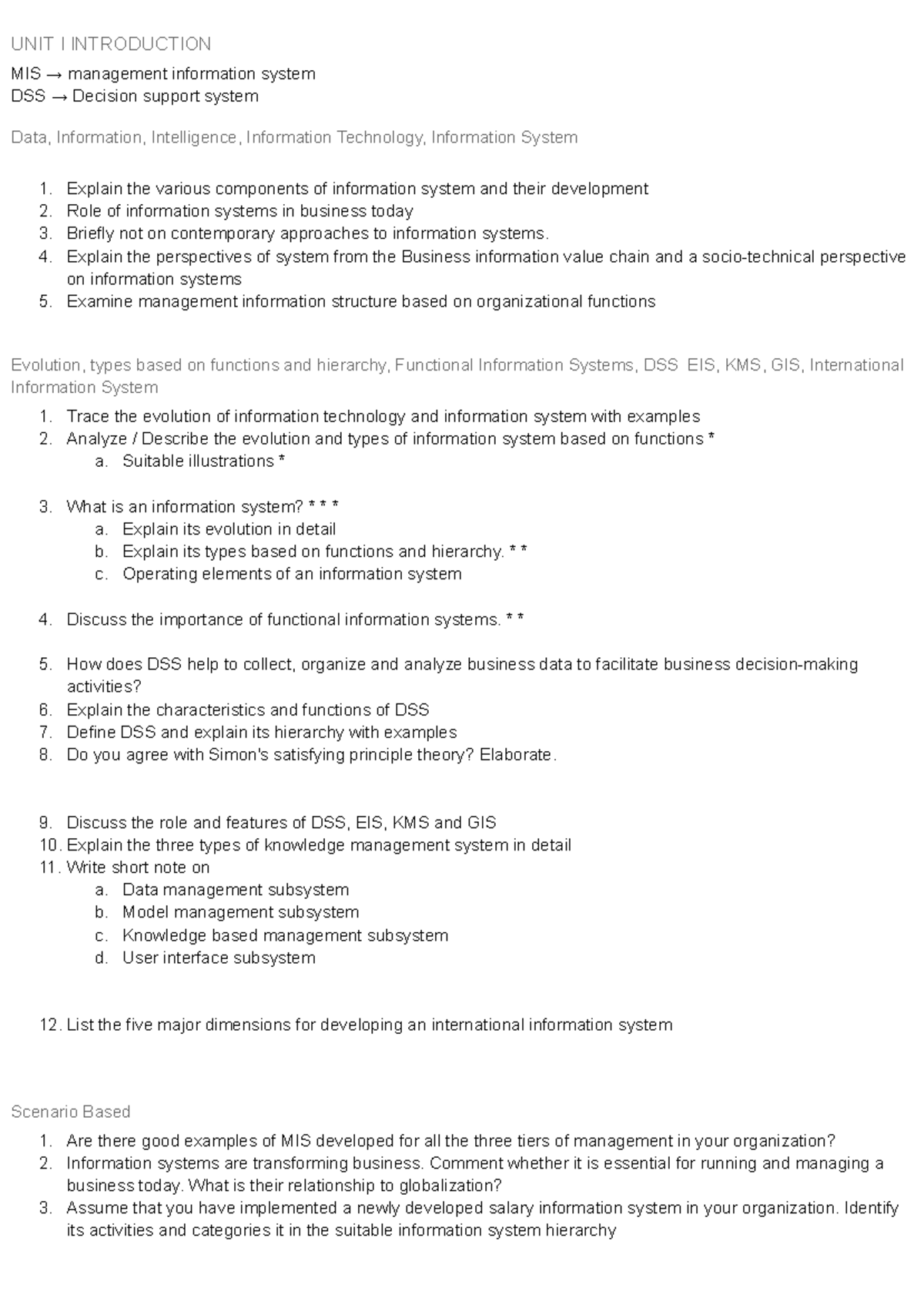 Information management - UNIT I INTRODUCTION MIS → management ...