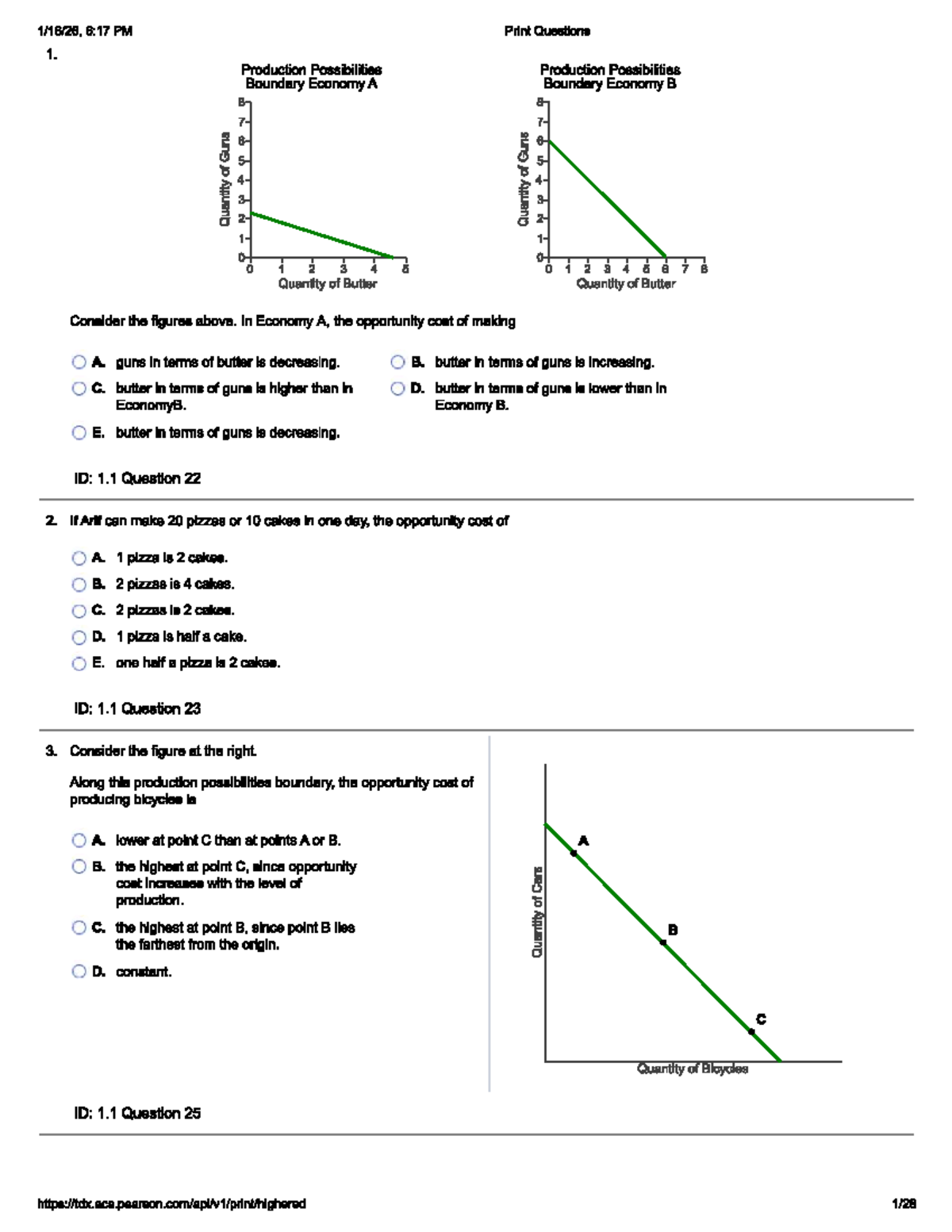 Problem Set - ECON 101: Production Possibilities and Opportunity Cost ...