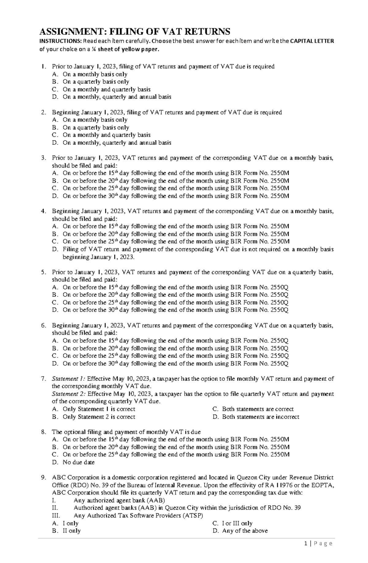 Assignment: Filing of VAT Returns Instructions and Questions - Studocu