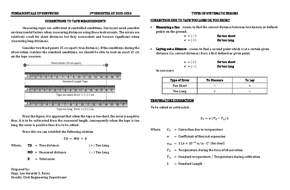 Surveying 1st Sem: Corrections to Tape Measurements Module P3 - Studocu
