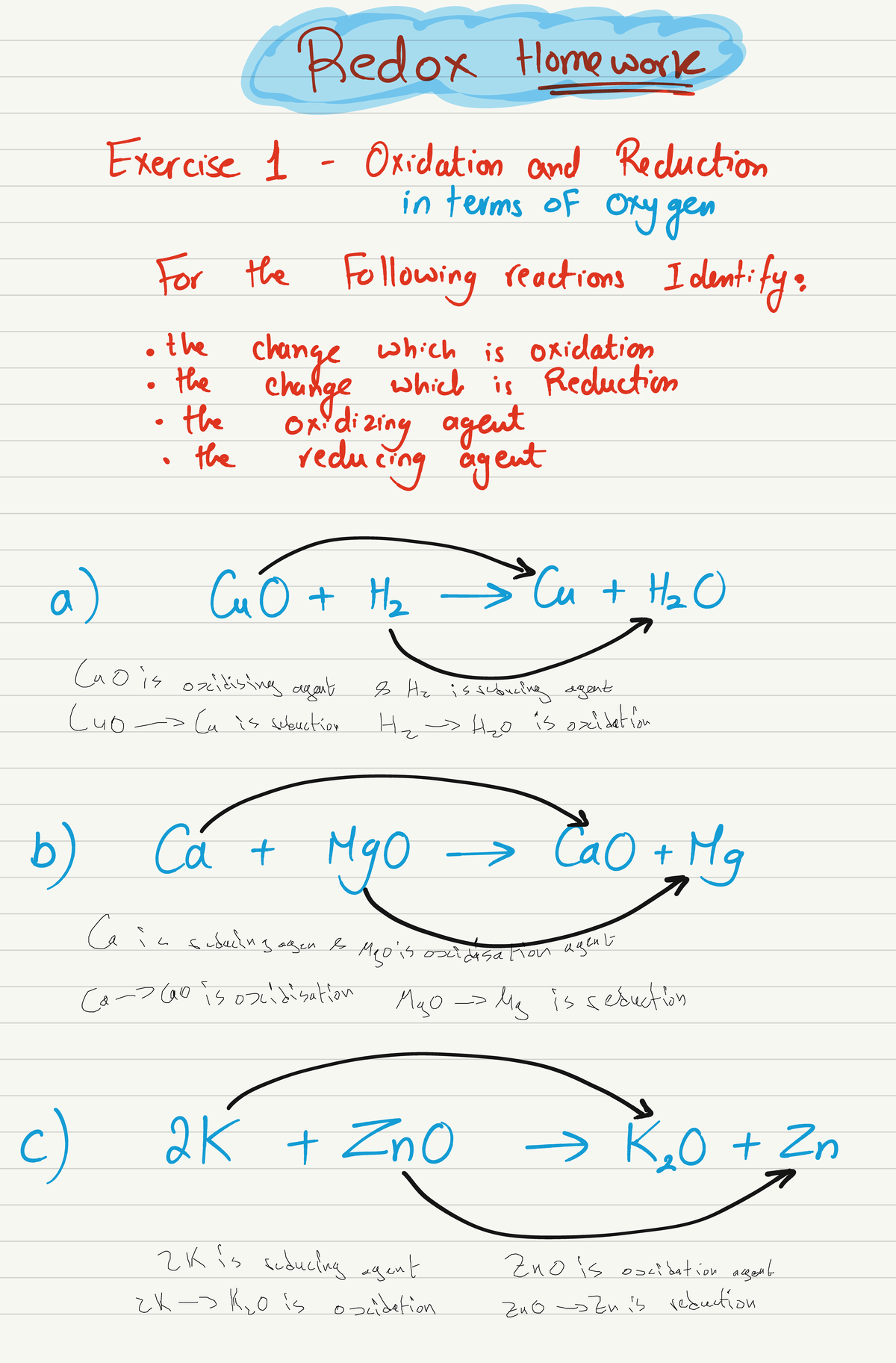 Redox Homework - Chemistry Study Guide (CHM 101) - Studocu