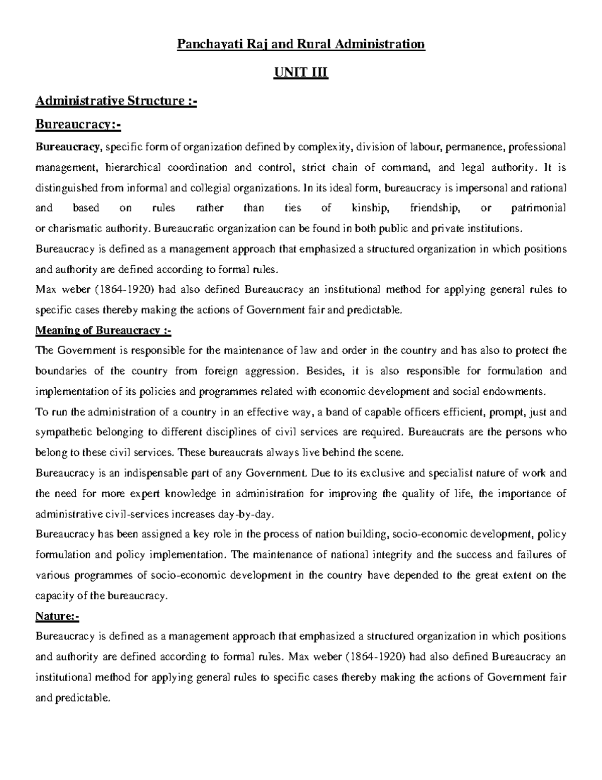 Unit-3 RD - Notes - Panchayati Raj and Rural Administration UNIT III ...