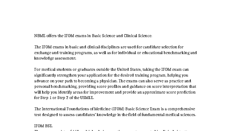 IFOM Exam Overview: Basic & Clinical Science Insights - Studocu