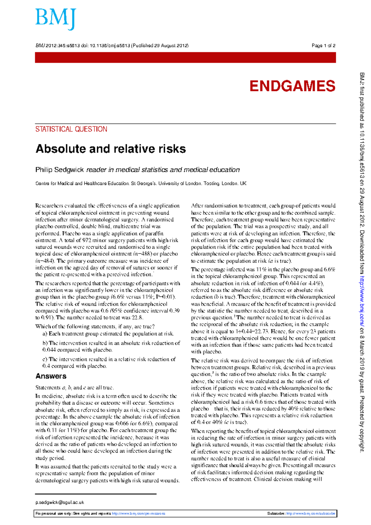 Absolute and relative risks - STATISTICAL QUESTION Absolute and ...