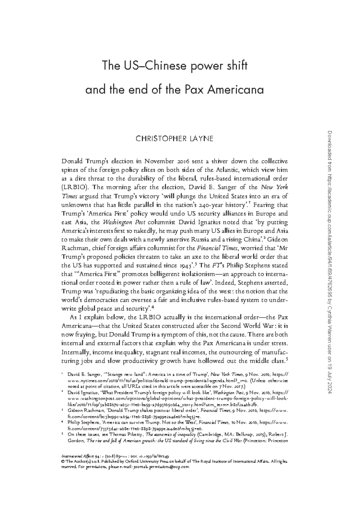 The US–China Power Shift: Analyzing the End of Pax Americana - Studocu