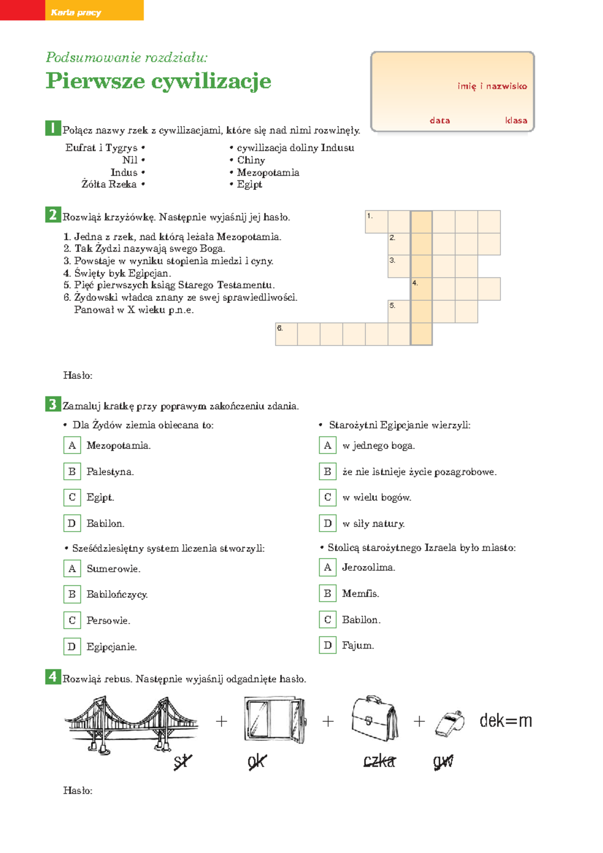 Sprawdzian Z Historii Starożytność 1 Gimnazjum www.studocu.com