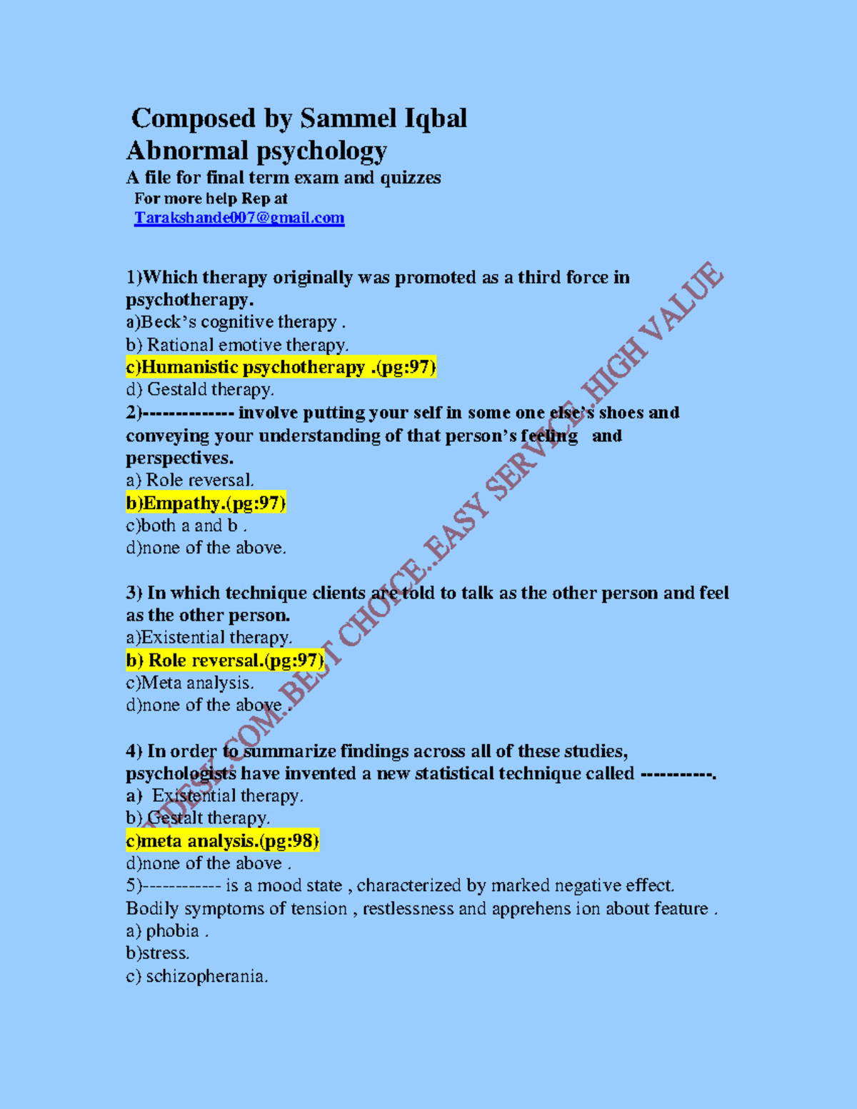 Psy404 Final Exam Study Guide: Key Concepts in Abnormal Psychology ...