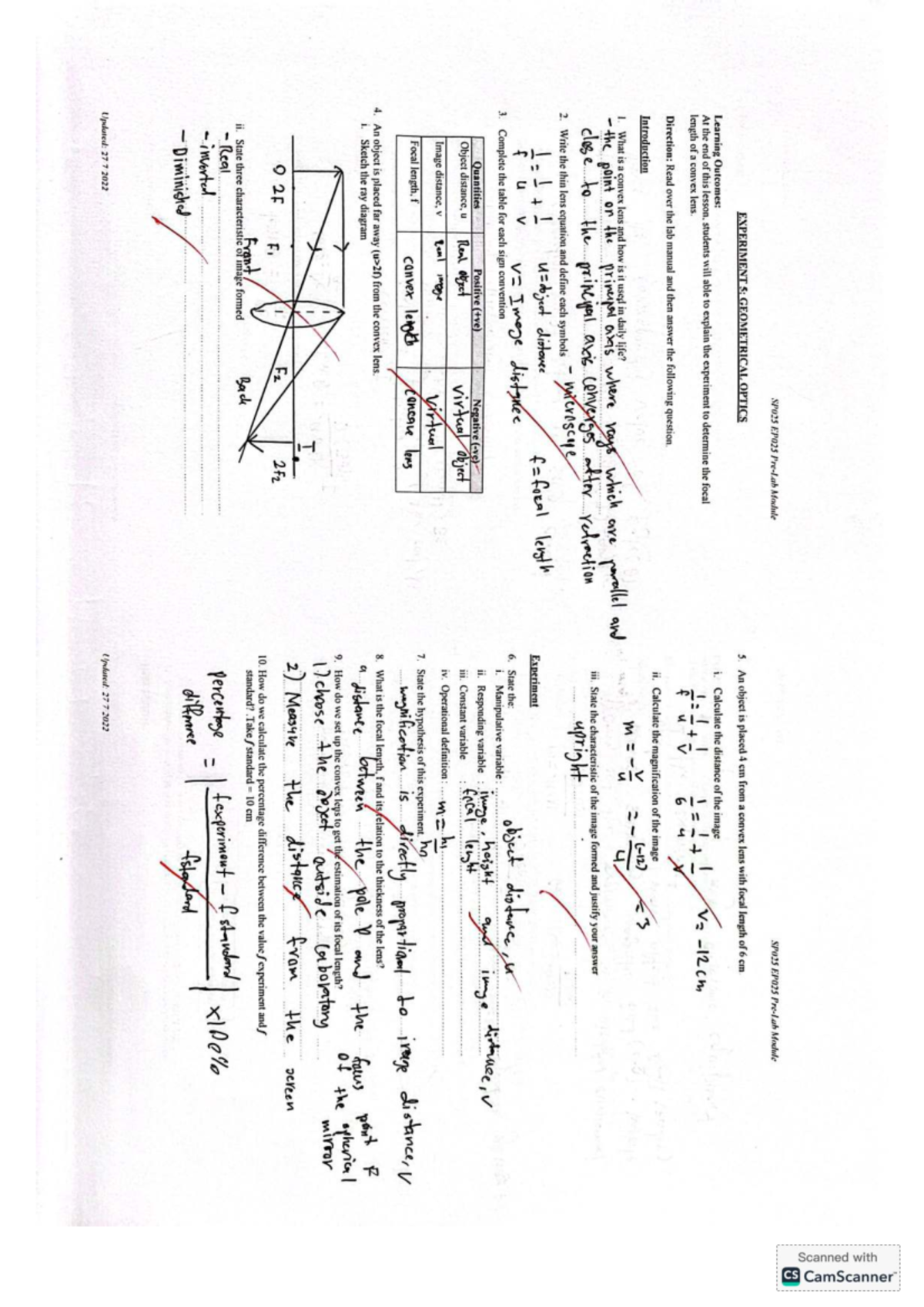 CS SP025 EP025 Module Experiment 5: Geometrical Optics Pre-Lab Notes ...