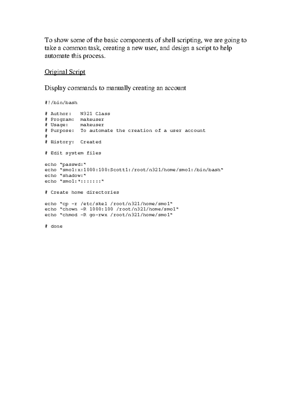 N321 Shell Scripting Examples & User Creation Automation Notes - Studocu