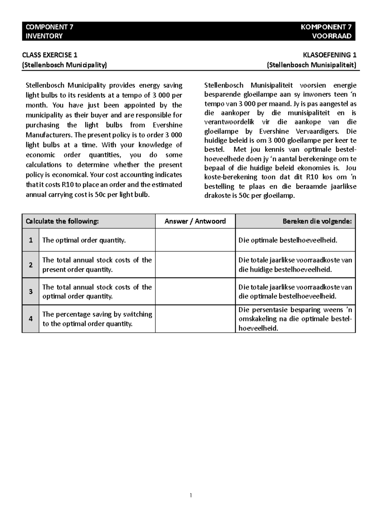 FinMan 214 Component 7 inventory class exercise questions - Studocu